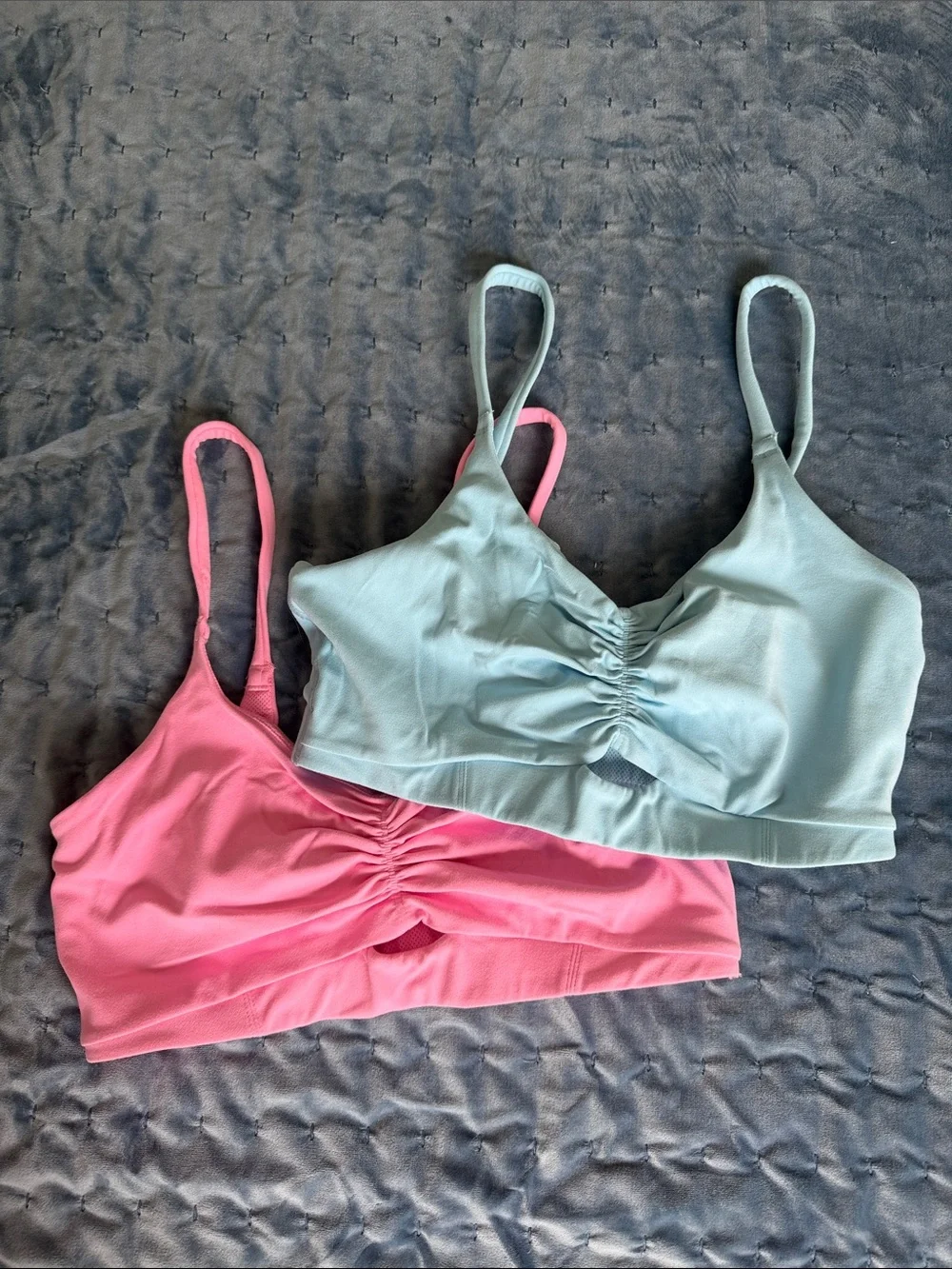 Everyday Seamless Ruched Bralette - Pink & Light Blue XS